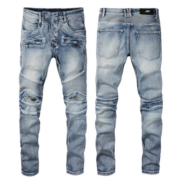 Miri Jeans Mens Designer Jeans New European American Hiphop Jeans High Street Tide Tide Brand Cycling Motorcycle Wash Patch Letter Loose Fit Pantal