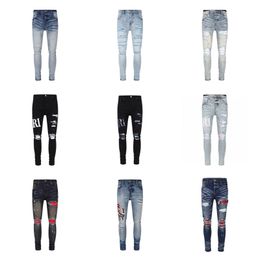 Miri Jeans Designers pour hommes Jeans en détresse France Fashion Pierre Straitement Biker Hole Stretch Denim Jean Men Skinny Pantal