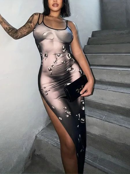 Mirlande Vestido a media pierna con escote exclusivo y tirantes finos italianos con estampado de cuerpo sexy y corte entallado para mujer 2023 240103