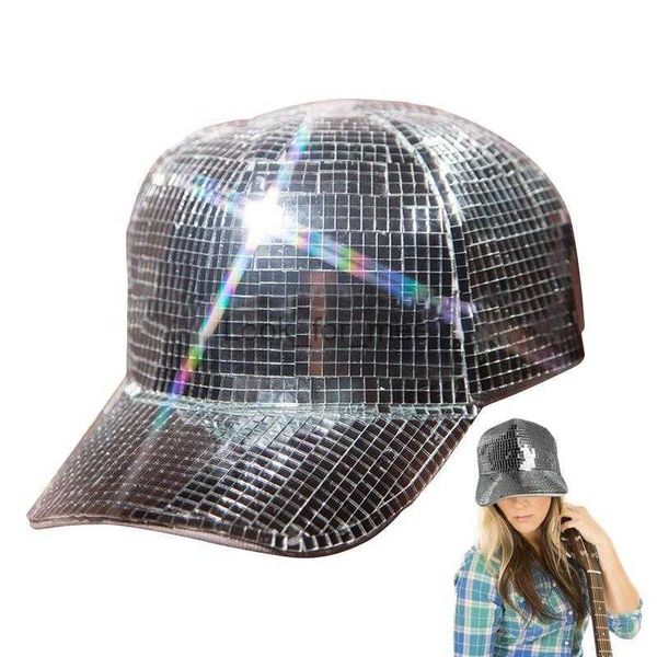 Mirror Ball Cowboy Hat Silver Sparkly Mirror Baseball Chapeaux Disco Ball Caps Cosplay Props Halloween Fournitures Pour Party Gathering HKD230823