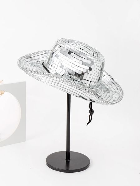 Miroir Ball Chapeau Silver Cowgirl Silver Disco Ball Cowboy Hat Pub Perform Performing Cap pour hommes Western 240327