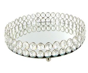 Plateau de vanité rond en cristal transparent avec perles de cristal Bling Bling, argent 4354070