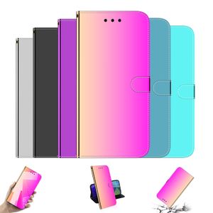 Bling Mirror Surface en cuir COINS DE PATTENDRE POUR SAMSUNG A24 4G A04E F04 A54 A34 5G MOTOROLA MOTO G73 G13 G23 G53 E13 Gradient Holder Credit Carte ID Flip Cover Souch