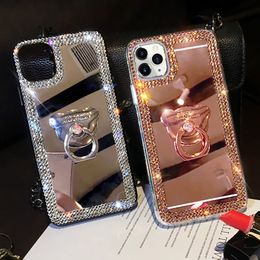 Mirror Diamond Cases voor iPhone14Promax 14Pro 14Plus 14 13PromAx 13Pro 13 12 11 Pro Max XS Max Case iPhone12Promax Crystal Rhinestone Cover met ring stent houder