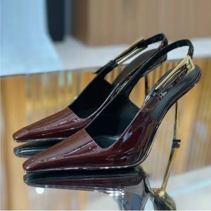 Spiegelleer Backless Shoes Dames Pointy Geometric Stilettos Dress Shoes 10 cm Lace Up Heel Fashion Designer Sandalen