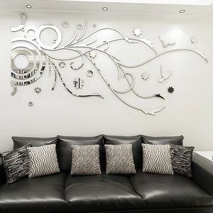 Mirror Flower Rattan Acryl 3D Wall Stickers voor woonkamer Slaapkamer Diy Home Decor 240329