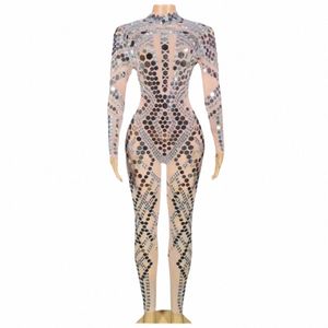 Spiegel Luxe Vrouwen Sparkly Jumpsuits Party Verjaardag Clun Bar Stadium Slijtage Stretch Sheer Drag Kostuum W2jG #