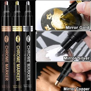 Spiegelpen reflecterende verf metaal chroom plaat goud zilver koper marker diy vloeistof kenmerkende model hoogglanzende electroplating