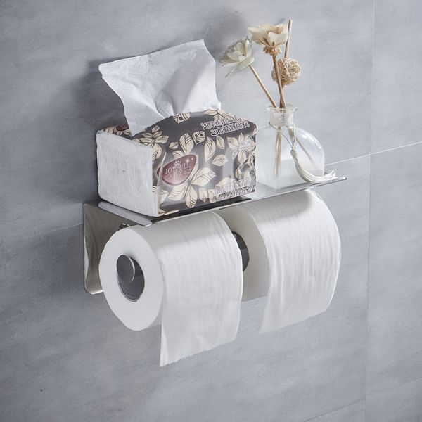 Soporte de papel para teléfono móvil con pulido de espejo, plataforma para inodoro, soporte de papel para rollo doble, rollo de papel de acero inoxidable 304, toallero