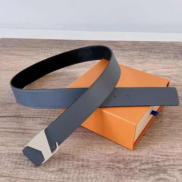 Ceinture de créateur en cuir de veau de qualité miroir, noir gris, mode en cuir pour hommes, ceintures habillées avec lettres imprimées, pour robe de mariée, boucle argentée de 35 mm avec boîte