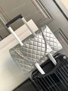 Mirror Quality Classic XXL Square Airport Tas 40 cm grote dames echt lederen kaviaar lamskijnhuid gewatteerde schoudertas ontwerper handtassen zilver zwart