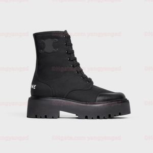 Spiegel Kwaliteit Ontwerpers schoenen Dames Bulky laarzen TRIOMPHE Nylon Glanzend kalfsleer Suède Veterlaarzen Luxe Martin laarzen Outdoor schoenen sneakers