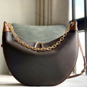 Sac fourre-tout de qualité miroir Marel Pillow Aisselle Sac Hobo Demi-Lune Boucle Toile Marron Cuir de veau Chaîne Lettre Fleur 46311 Pochette Composite 38cm L421