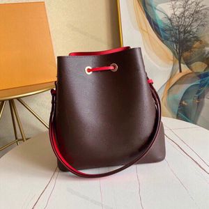 Calidad de espejo Bolso de hombro tipo cubo para mujer Bolso de mano Neonoe Cordón de cuero Compartimento con cremallera Correa larga ajustable Lona con estampado floral 26 cm con caja L307