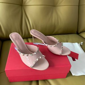 Mirror Quality Women Designer Slipper Clear anormal High Heel Real Leather Peep Toes Sandales Fashion For Mouday Party Patent Leather Dress Shoes With Box