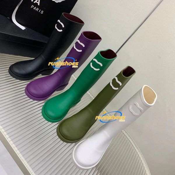 Calidad de espejo, zapatos de vestir de lujo para mujer, botas hasta la rodilla, tobillo, suela gruesa, plataforma, parte inferior de goma, bota alta y larga, botas de lluvia de cuero brillante para hombre, moda de invierno, zapatos DHgate