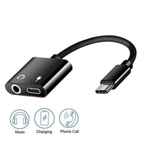 2 in 1 Type C AUX AUDIO CABLE ADAPTER USB Type C tot 3.5mm Oortelefoon Jack Charge Adapter voor Samsung Smart Phone 100pcs / lot