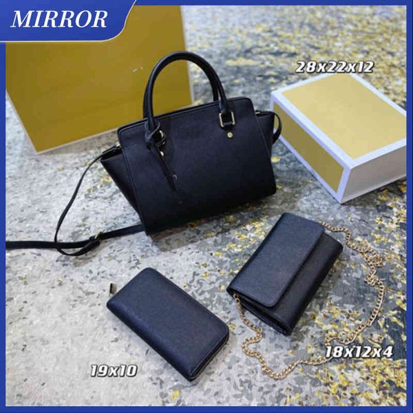 -Mirror Top Quality Leather Softor Sac Fashion Hands Messenger Messenger Messager Multi Pocket Accessory Portefeuille 3 pièces Ensemble