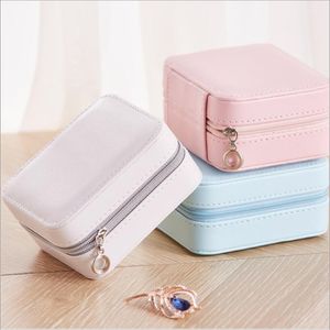 Cajas de joyería de terciopelo de cuero, caja de almacenamiento de anillos, caja de almacenamiento portátil de tres capas, bolsa organizadora de joyas de viaje con espejo, venta al por mayor coreana