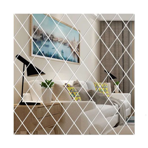 Mirror Wall Diamond Spliting Sticker Diy Pegatinas acrílicas Sala de estar Decoración del hogar S