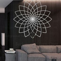 Mirror Wall Stickers Sticker Home Decor Room Decoration Living Room Wallpaper For Walls Lotus Linear Line Art Flower R140 201106