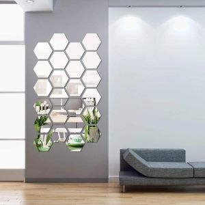 Espejos 12 Uds. Etiqueta de pared de espejo hexagonal 3D grande decoración del hogar pegatinas de decoración de espejo DIY Multicolor pegatinas de decoración artística de pared