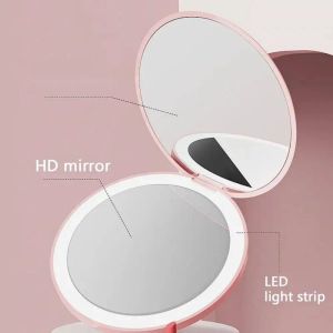 Miroirs 1pcmini Miroir de maquillage lumineux LED ROUNDE PORTABLE PORTABLE MIRMAUX COMPACT MIRMOR USB MAFRIPAGE MAFRIPTION MIRROIR MAGNIFICATION