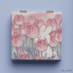 Miroirs 1pcs Tulip Bunny mignon Miroir compact Miroir miroir carré pliage à double face miroir miroir poche compacte portable pour les filles