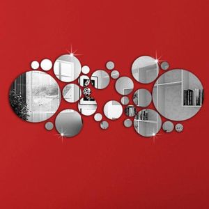 Miroirs 30PC cercle miroir autocollant mural décoration de fond de maison 3D accessoires stéréo amovible rond