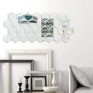 Spiegels 32 stks decoratieve huishoudelijke zeshoekvormige spiegelwandstickers voor slaapkamer slaapkamer