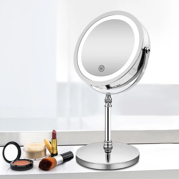 Espelhos 5x 10x Ampliação Espelho de Maquiagem com Luz LED Carregamento USB Toque Escurecimento Banho Mirrorse Desktop Espelho Dupla Face Espelhos
