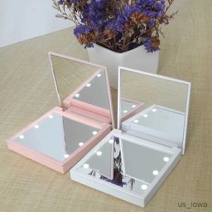 Mirrors 6 LED make -up spiegel met licht 1x 2x vergroot Small Pocket Portable Travel Pink Black Wit opvouwbare cosmetische ijdelheidspiegels