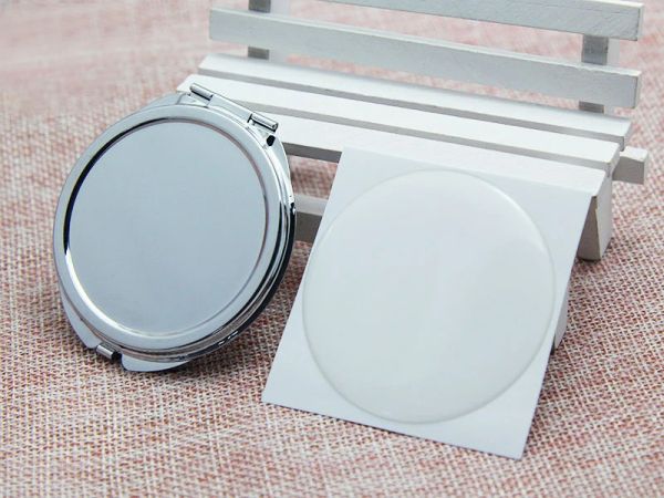 Mirrors Espejo compacto redondo en blanco de 62 mm + adhesivo epoxi, espejo de maquillaje redondo de metal