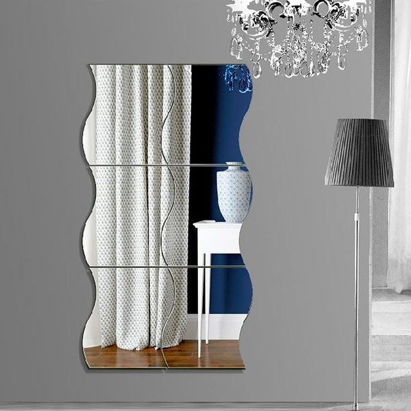 Miroirs 6 pièces/ensemble 3D miroir autocollant mural auto-adhésif cuisine salle de bains salon miroirs vagues forme décor à la maison Art Decorati