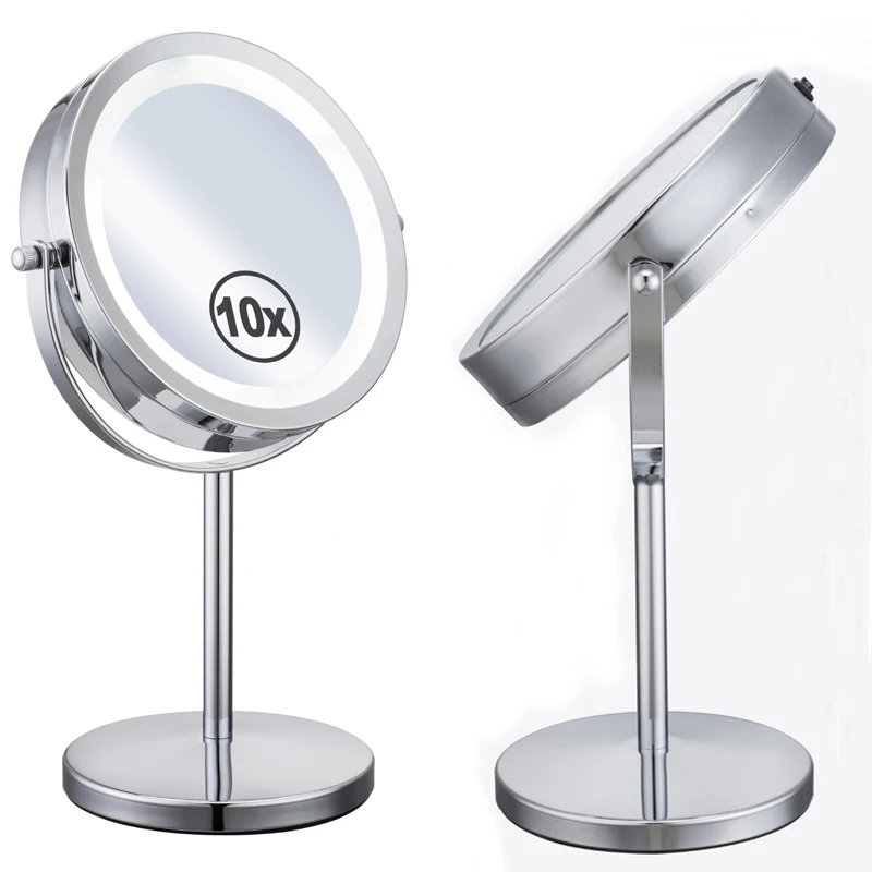 Espelhos 7 polegadas luzes led espelho de maquiagem desktop espelho duplo lado 5x ou 10x ampliação novo estilo banheiro espelho cosmético