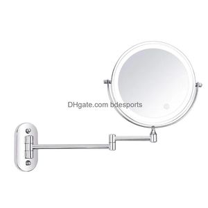 Miroirs 8 grossissant LED miroir de maquillage de lumière 10x grossissement pliable tactile sn salle de bain rasage mural goutte lumineuse livraison Dhgvv