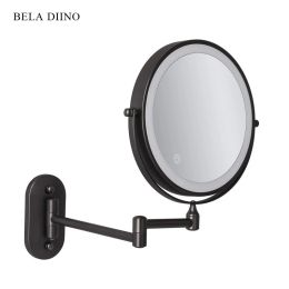 Miroirs 8 "double face 10x grossissant LED miroir de maquillage cosmétiques rasage pliant salle de bain miroir mural rond avec rétro-éclairage noir