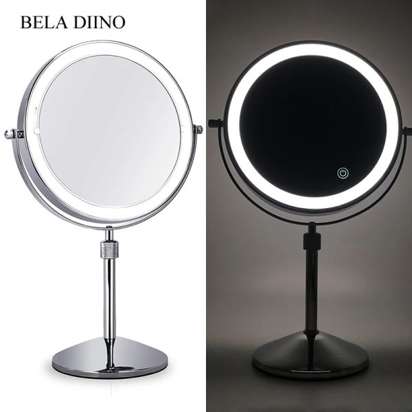 Miroirs Miroir de maquillage rond à lumière LED de 8 pouces, grossissement 10x, miroir de courtoisie, table grossissante, miroir de maquillage de rasage debout avec lumière