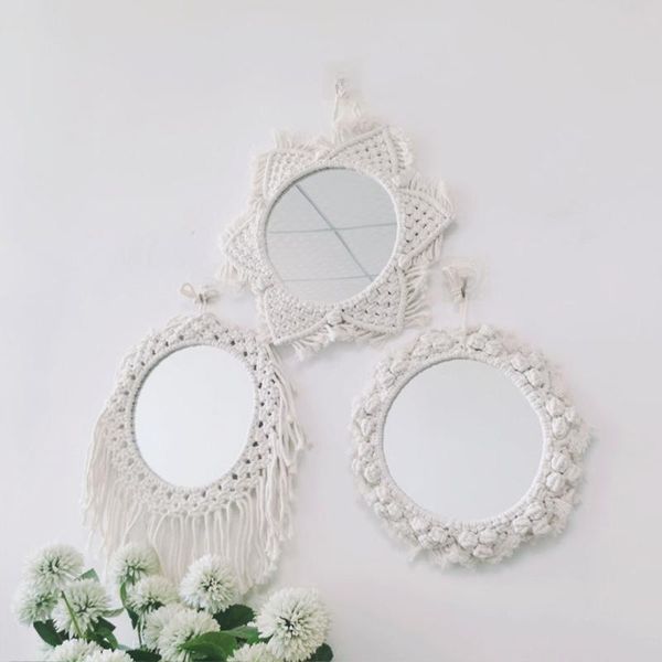 Miroirs 85LA Miroir mural suspendu Bohême Macramé Maquillage fait à la main Boho Ornement pour la décoration de la chambre à coucher de l'appartement