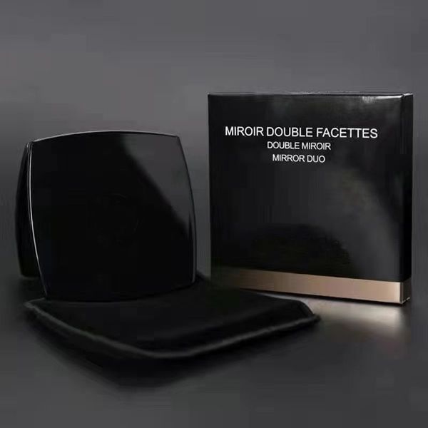 Miroirs de maquillage portable noir miroirs de poche pliants miroir compact carré pour les femmes miroirs cosmétiques doubles avec un sac de velours