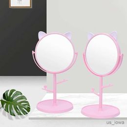 Miroirs Miroir de maquillage pour l'oreille de chat Miroir de maquillage de bureau pratique Portable avec support pliant Miroir de maquillage carré pour les femmes de tous âges