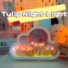 Miroirs Nuage Miroir Tulipe Veilleuse DIY Matériel Paquet Créatif Décoratif Miroir Multiple Couleur Tulipe Lampe Chambre Bureau Ornement