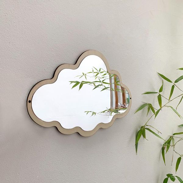 Miroirs créatifs nuage lune miroir de maquillage acrylique bois décoration murale miroir salon décor à la maison porte autocollant