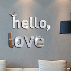 Espejos Letras inglesas creativas Hello Love pegatinas de pared de espejo acrílico decoración del hogar, pegatinas de pared decorativas DIY