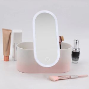 Miroirs Créatif poche de remplissage lumière stockage maquillage miroir Portable Portable coiffeuse miroir lumière LED rotatif bureau miroir