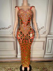 Miroirs cristal robes de bal orange sirène aso ebi femmes soirée anniversaire strass Costume célébrer fête robes de danse