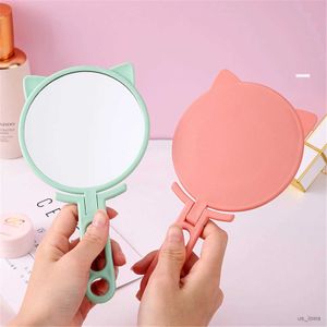 Miroirs mignons en forme de chat en forme de chat à main miroir miroir portable portable cumeuse à main petit miroir poignée de maquillage miroir de maquillage outils pour les femmes cadeaux