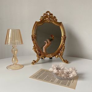 Miroirs CuteLife Ins grand miroir de maquillage rond en résine Vintage salon maison décorative Table miroir Dressing chambre miroir debout 230420
