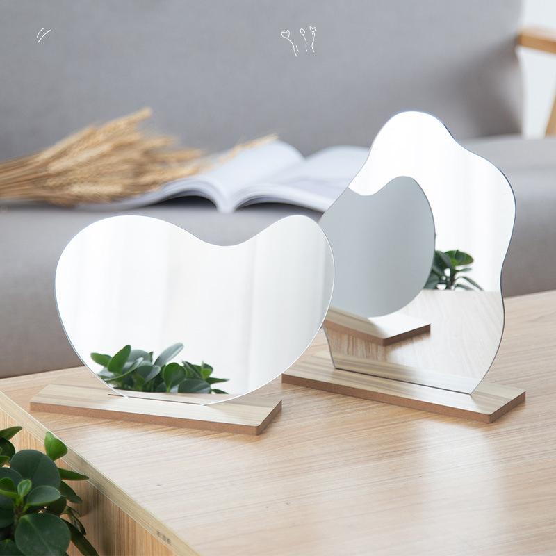 Specchi Specchio decorativo con base in legno Coreano Ins Irregolare Acrilico Studentessa Desktop Trucco decorativo per la casa
