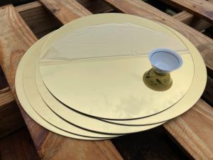 Miroirs Diamètre 300mm Safe Light Gold Miroir rond Plateau acrylique pour la décoration intérieure, pièce maîtresse de bougie de table de mariage, fond photographique